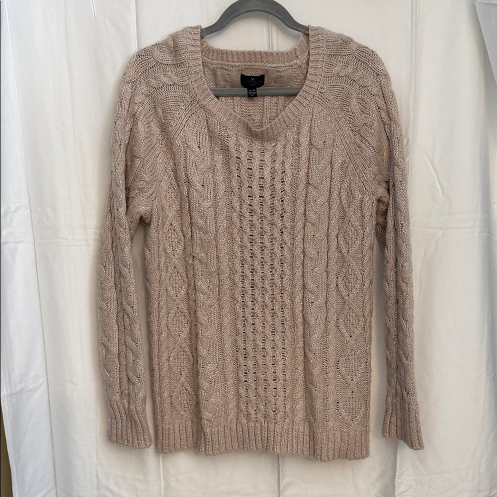 American Eagle Outfitters Tan Cable Knit Crew Sweater